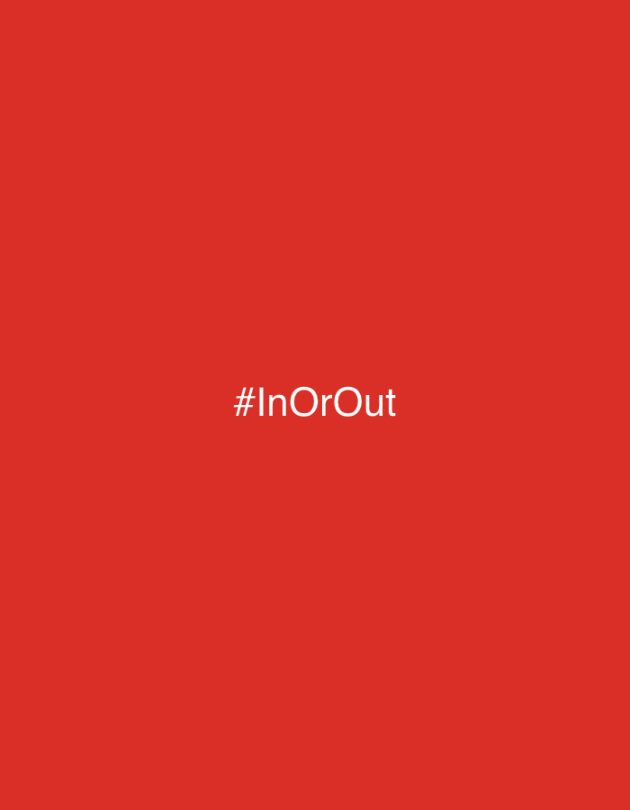 The image is a solid red field with the text "#InOrOut" in white at the center. There is no information related to the city of Sofia, Bulgaria, or any other location or subjects in the image.