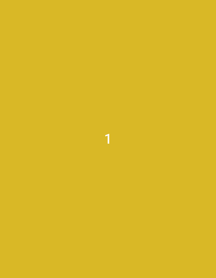 The image displays a solid, uniform mustard yellow background. Centered prominently on this monochrome backdrop is a single white numeral "1". The "1" is rendered in a clear, sans-serif font. There are no other subjects, objects, or activities depicted in the image. The provided crops further illustrate the consistent mustard yellow color and show the white numeral "1" appearing in different sections of the frame, confirming its presence as the sole element on the colored background. The overall impression is that of a simple graphic or a placeholder image.