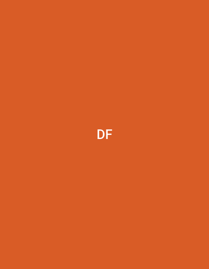 The image displays a uniform, solid orange background. Centered horizontally within the frame and slightly below the vertical midline are the capital letters "DF," rendered in white. No other subjects, objects, people, actions, interactions, or environmental details are present. The image does not provide any visual information to identify a specific location in Casablanca, Morocco, or any other geographic context.