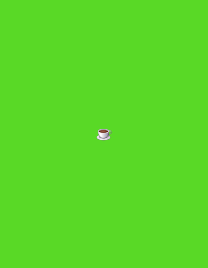 A single white coffee cup filled with dark brown liquid sits on a white saucer. The cup and saucer are centrally located on a vibrant green background. There is no discernible city, location, or environmental context provided by the image.