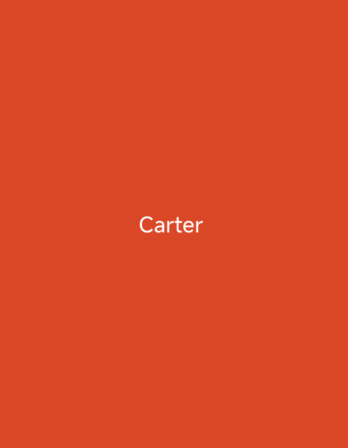 The image is a cover with a plain orange background. In the center of the image, the word "Carter" is written in white, sans-serif font. There are no other discernible subjects, activities, or notable details in the image. The text "Carter" is the only visible text.