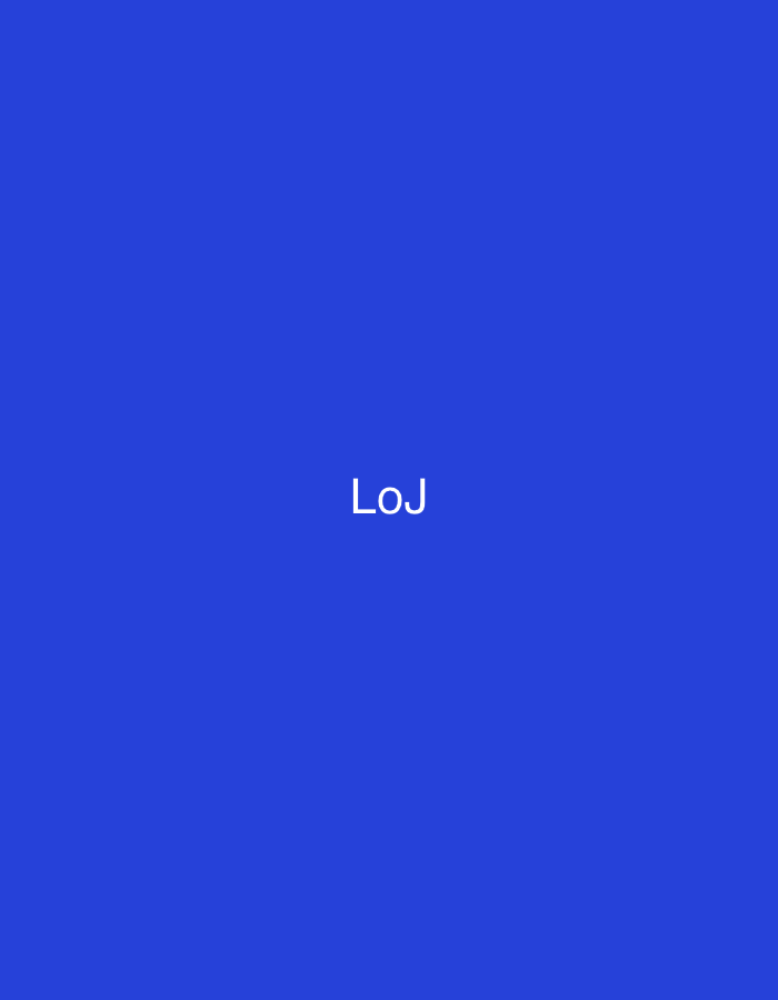 The image displays the white, sans-serif letters "LoJ" centrally positioned on a solid blue background. No other visual elements, individuals, objects, or environmental details are depicted within the frame. This scene is situated in the city of Casablanca, Morocco.