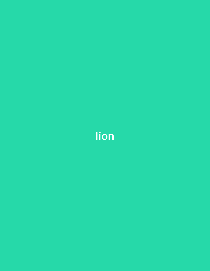 The image contains the word "lion" written in white text against a solid teal background. The word is centered horizontally and vertically within the frame.