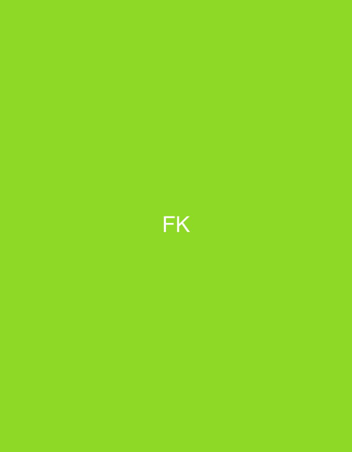 The image presents a solid, uniform background of vibrant lime green (hex color approximation: #7ac74f). Centered horizontally and vertically on this monochromatic field are the two uppercase letters "FK", rendered in plain white, sans-serif typeface. No other visual elements, such as landmarks, structures, people, objects, actions, interactions, or environmental details, are present within the image frame. The visual content of this purely graphic composition does not provide any information or contextual cues that would allow for the identification of a specific geographic location within the city of Casablanca, Morocco, or any other real-world setting.