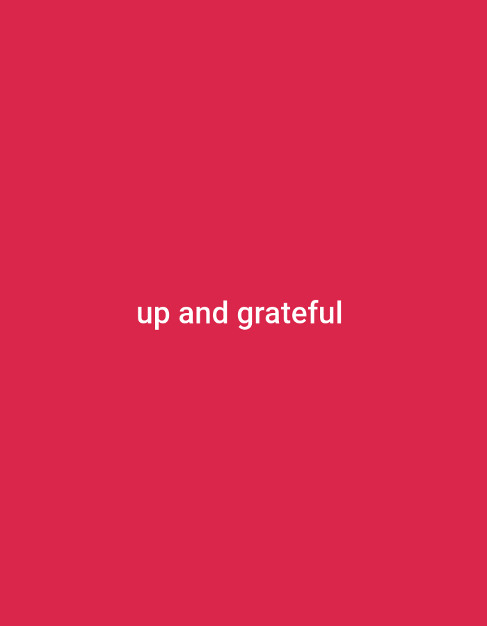 A bright pink background has white text that reads "up and grateful" centered on the screen.