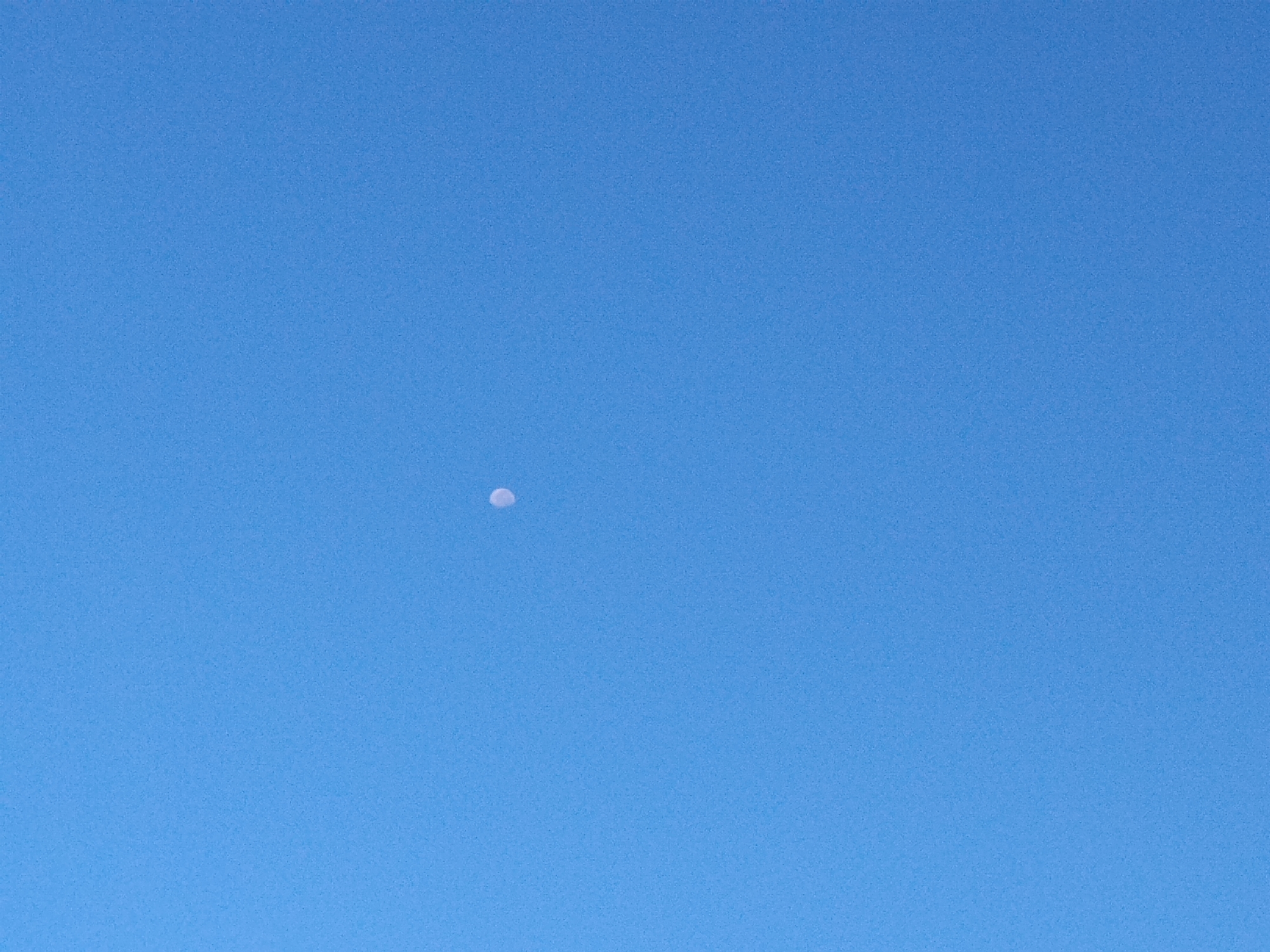 A pale, round object, possibly a balloon or a distant celestial body, is visible against a clear, uniform blue sky. The object is small and centrally located within the frame. No other objects or subjects are present in the image. The environment is an open sky with no discernible ground or urban features visible, therefore no location in the city of Тынчтык, Kyrgyzstan can be determined.