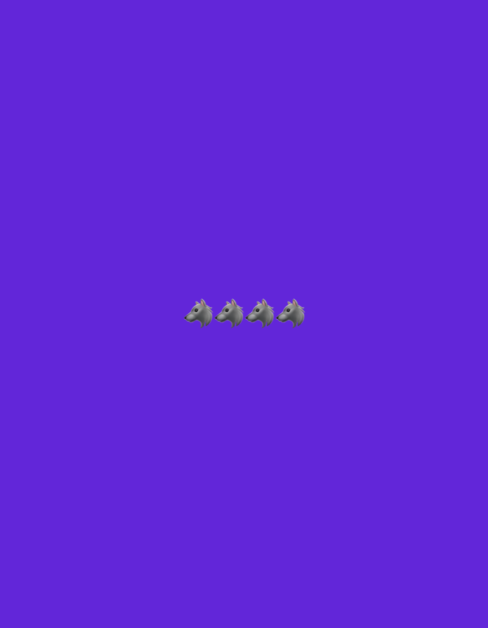 The image features a plain purple background with four wolf emojis positioned in the center, horizontally aligned. There are no people, objects, actions, or interactions depicted. The location in Gorzow, Poland is not discernable from the image.