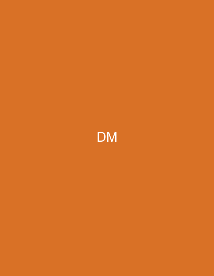 This image, contextualized within the city of Casablanca, Morocco, presents a minimalist graphic design. It features a solid, uniform orange background. Centrally positioned on this background are the uppercase letters "DM," rendered in white. There are no people, other subjects, objects (beyond the text), actions, or interactions depicted. The environment consists solely of this uniformly colored field.