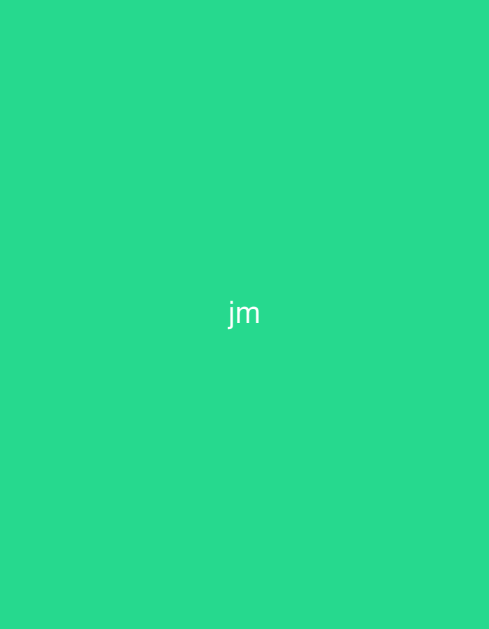 The image presents a solid, uniform emerald green background. In the central lower portion of the frame, the white lowercase letters "jm" are displayed. The typography is a simple sans-serif font. There are no other discernible subjects, objects, people, actions, or environmental details present. The image does not provide any visual information or context that would indicate a specific location in Casablanca, Morocco, or any other geographical area.