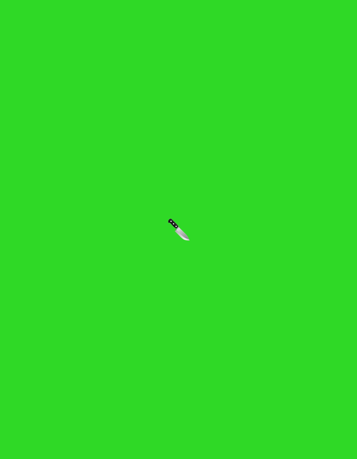 A knife with a black handle and a silver blade is depicted in the center of a solid green background. The knife is positioned at a slight angle. There are no other objects or people in the image. The scene does not depict any specific location in Moscow, Russia.