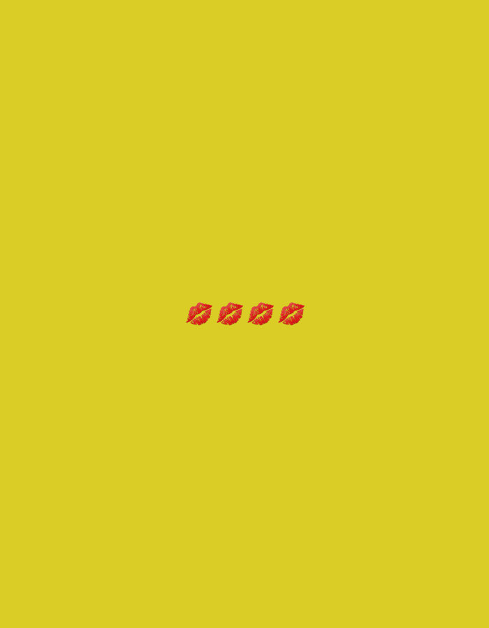 The image is a digital graphic on a plain yellow background. Four red lipstick kiss marks are arranged in a horizontal line in the center of the image. There are no people, objects, or environmental details depicted that would indicate a specific location in Osterode am Harz, Germany.