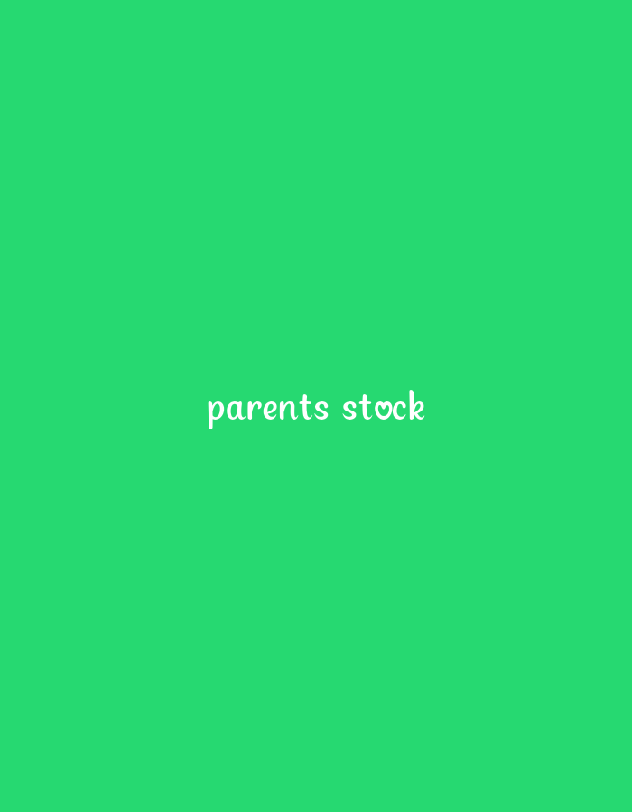 A white text overlay reading "parents stock" with a heart symbol replaces the 'o' in 'stock' is centered on a bright green background.