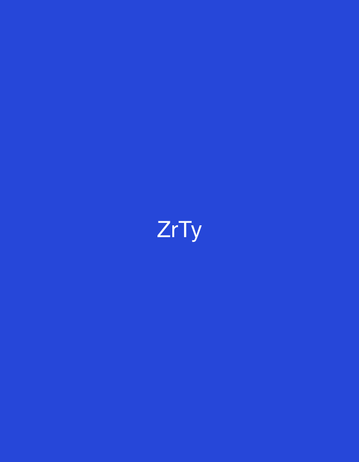 The image displays a plain, solid blue background. Centered horizontally and vertically within this blue field is the text "ZrTy" rendered in white, sans-serif font. There are no other discernible subjects, objects, people, actions, or interactions depicted. The image is a digital graphic and does not portray a physical environment or a location in the city of Casablanca, Morocco.