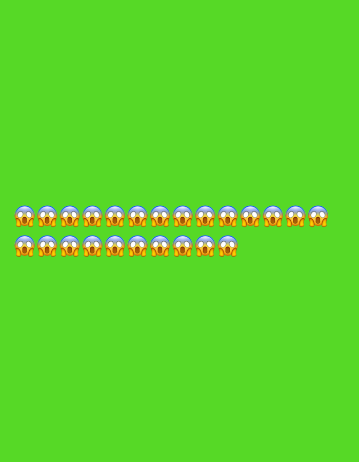 The image features two rows of "face screaming in fear" emojis against a vibrant green background. The top row contains 14 emojis, and the bottom row contains 12 emojis. There is no visible indication of the city of Veliki Preslav, Bulgaria, in the image.