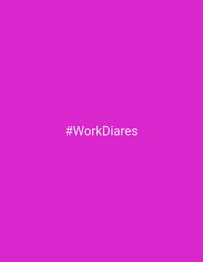 The image is a plain, solid magenta background with the hashtag "#WorkDiarles" written in white text in the center. The text is horizontally aligned and appears to be in a sans-serif font. There are no discernible features of the city of Riga, Latvia, nor any other environmental or contextual elements present in the image.