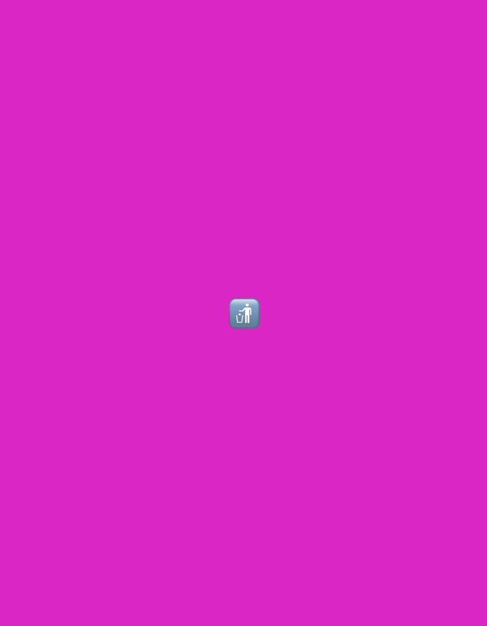 The image displays a uniform magenta background, devoid of any discernible features except for a single pictogram centrally located. This small, square icon with rounded corners features a light blue-grey background with a subtle gradient. Within the icon, a white, stylized human figure is depicted in the act of dropping an item into a similarly stylized trash receptacle. No other subjects, objects, or environmental details are present. The scene is set in the city of Casablanca, Morocco.