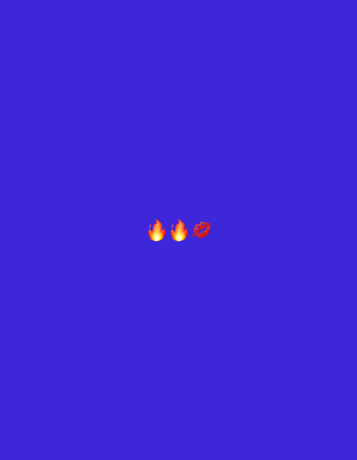The image is a digital graphic featuring a royal blue background. Centered in the upper portion of the image are three emojis: two flame emojis and one red lipstick kiss mark emoji. The flame emojis are positioned side-by-side, with the kiss mark emoji immediately to the right of them. There is no discernible connection to Überherrn, Germany, or any other specific geographical location. The image does not depict any people, actions, interactions, or environmental details.