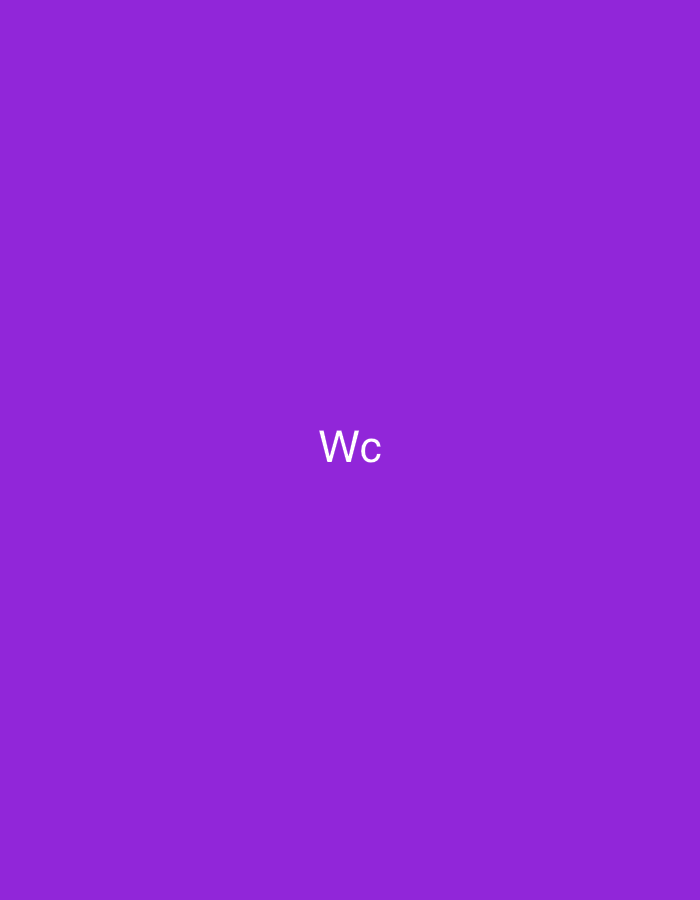The image displays a solid, vibrant purple background. Centered on this background are the capital letters 'Wc' rendered in white sans-serif text. There are no other visible subjects, objects, people, or environmental details. This scene is described as being in Casablanca, Morocco.