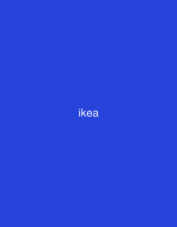 The image displays a solid royal blue background. Centered horizontally and vertically on this background is the word "ikea" rendered in white, lowercase sans-serif typography. There are no other visible subjects, objects, people, or environmental details within the image to suggest a specific physical location, including in the city of Casablanca, Morocco.