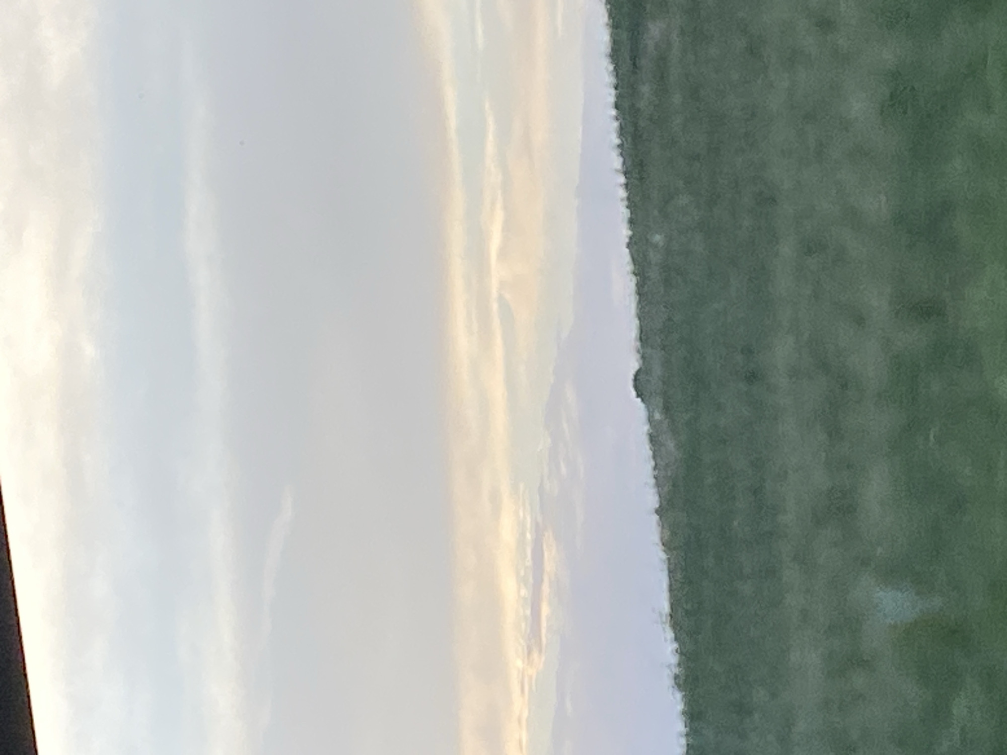The image depicts a landscape scene with a lush green hill in the foreground and a soft, pastel-colored sky in the background. The sky is filled with a gradient of colors, transitioning from a pale blue at the top to soft yellows and pinks near the horizon, suggesting either dawn or dusk. Wispy clouds are scattered across the sky. The hill is covered in dense vegetation, appearing as a uniform carpet of green. At the crest of the hill, a small, dark object, possibly a solitary tree or a shrub, is visible. The overall atmosphere of the image is serene and natural, with no discernible human presence or man-made structures beyond what might be implied by the dark object on the hill. The scene is devoid of any specific landmarks that would pinpoint its location within Frasdorf, Germany, beyond it being an outdoor, natural environment.