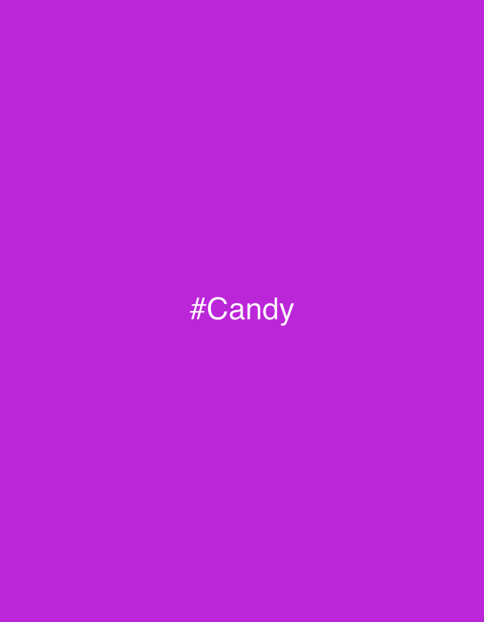 The image is a flat, uniformly colored background of vibrant purple. Centered within the image, near the bottom, is the white text "#Candy". There are no people, objects, actions, or interactions depicted in the image, nor is there any depiction of Leninavan, Russia.