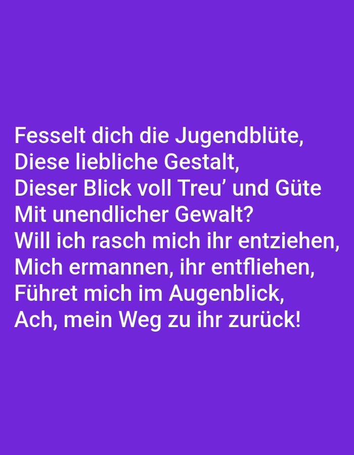 The image is a digital artwork featuring a poem in white text against a solid purple background. The poem begins with "Fesselt dich die Jugendblüte," and the text is centered on the image. There are no discernible people, objects, or environmental details other than the text and the background. The image does not contain any information related to Tallinn, Estonia.