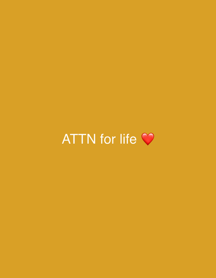 The image is a golden yellow background with the text "ATTN for life ❤️" in white. There is no indication of any location in Varna, Bulgaria or any other specific location, people, subjects, objects, actions, interactions, or environmental details. The image is solely text on a solid color background.