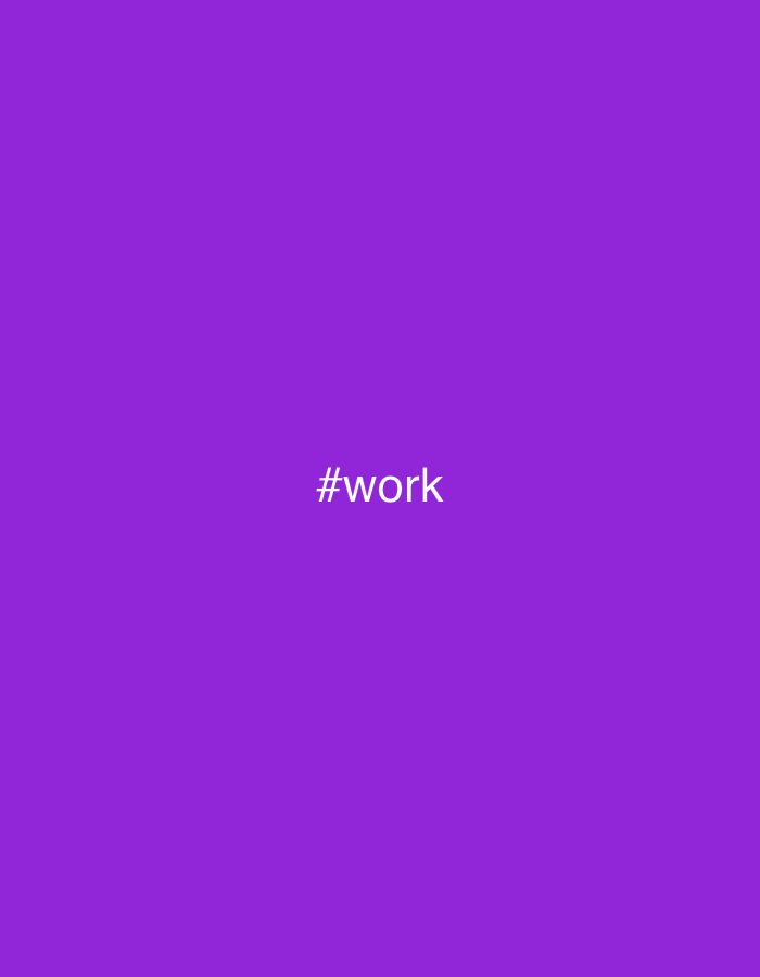 A solid purple background occupies the entire image. In the center of the frame, the hashtag symbol followed by the word "work" is displayed in white, sans-serif text. There are no people, objects, or environmental features present. The location of Karamanas, Uzbekistan, is irrelevant to the visual content of the image.