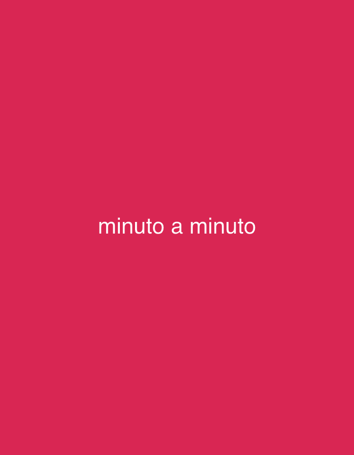The image features a solid, vibrant reddish-pink or fuchsia background, devoid of any detailed scenery, subjects, or objects. Centrally placed on this monochromatic field is white, sans-serif text that reads "minuto a minuto". There are no people, discernible activities, or specific events depicted. The background color is uniform across the entire frame. No time of day, weather conditions, or emotions are conveyed by the image. Furthermore, there are no visual cues within the image itself to indicate the location as La Tagua, Venezuela. The composition is minimal, focusing solely on the bold background color and the clear textual message.