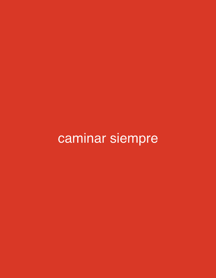 The image features white text displayed on a solid red background. The text, centered horizontally, reads "caminar siempre" in lowercase letters. There are no other subjects, objects, or specific scenes visible within the frame. The background is a uniform, vibrant red color, filling the entire canvas. No discernible activities or events are depicted. There are no visual cues within the image to indicate a specific location, time of day, weather conditions, or any particular emotions. The text "caminar siempre" translates from Spanish to "always walk" or "to walk always." The provided context mentions Santa Ana, Venezuela, but the image itself does not contain any visual elements that depict or confirm this location.
