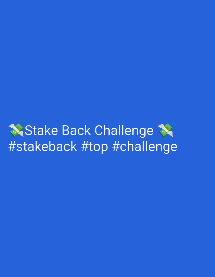 A white text overlay on a blue background displays "Stake Back Challenge" and "#stakeback #top #challenge". Two emojis depicting a winged dollar bill flank the text. The image does not contain any information about Kyviškės, Lithuania.