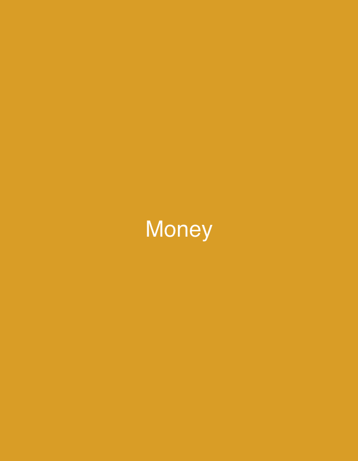 The scene, situated in Casablanca, Morocco, displays a flat, uniform mustard yellow background. Positioned precisely in the center of this background is the word 'Money,' rendered in clean white, sans-serif lettering. The image contains no other subjects, objects, or environmental details, creating an abstract and text-focused visual.