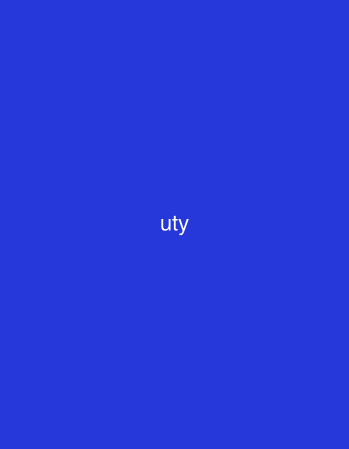 The image features a solid royal blue background. Centered horizontally and slightly above the vertical midpoint, the word "uty" is displayed in white, lowercase, sans-serif text.
There are no discernible subjects, objects (other than the text), or complex scenes depicted. The setting is an abstract, uniform color field. No activity or event is taking place within the image.
Notable details include the stark color contrast between the white text and the royal blue background. There are no visual cues within the image to indicate time of day, weather, or a specific physical location. Therefore, the image does not visually connect to the provided location context of Vagharshapat, Armenia. The overall appearance is minimalist and digital.