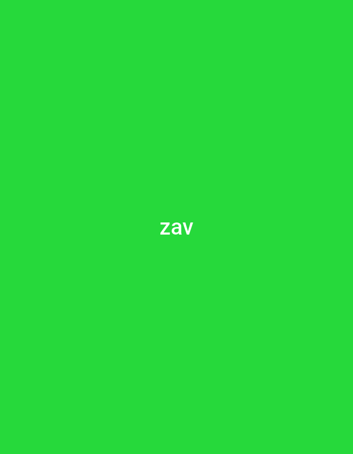 The image shows the word "zav" in white letters on a solid green background.