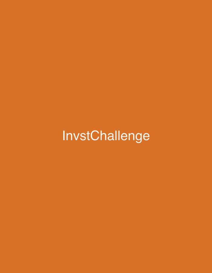 The image displays a graphic design with a solid orange background filling the entire frame. Centered on this uniform background, the word "InvstChallenge" is presented in white, sans-serif text. There are no discernible people, subjects, objects beyond the text, actions, interactions, or environmental details present to suggest a physical location like Casablanca, Morocco.
