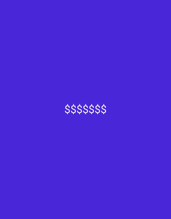 A group of nine dollar symbols is centered on a solid purple background. The symbols are white. The image does not contain enough information to determine location within Bukit Ketok, Indonesia.
