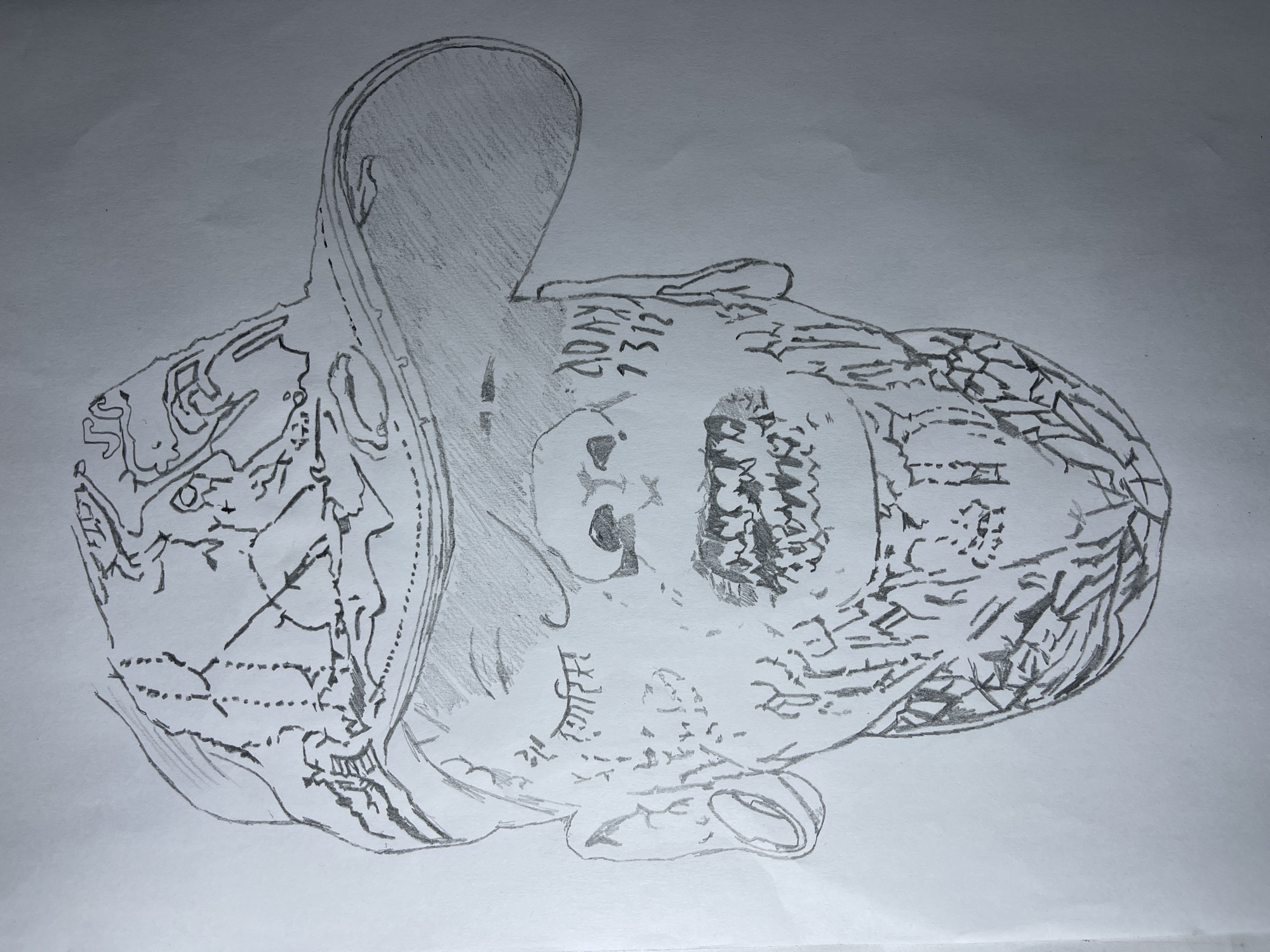 A pencil sketch depicts the bust of Ice Prince, a Nigerian hip-hop recording artist and actor. The subject is turned to the side, but their face is partially visible. They are wearing a hooded garment. The location, Jos, Nigeria, is not depicted in the sketch.