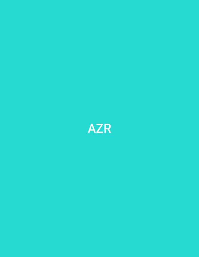 The image displays the white sans-serif letters "AZR" centrally positioned on a solid turquoise background. No other subjects, objects, or environmental details are present. The image is a simple graphic and does not depict a physical scene in Casablanca, Morocco, or any other location.