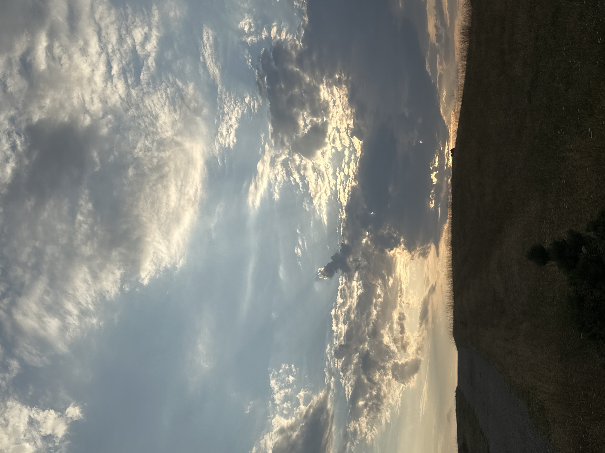 The image depicts a twilight scene of a grassy hillside in Mirkovo, Bulgaria. A gravel road curves upwards on the left side of the frame, leading towards the crest of the hill. The sky is filled with dramatic clouds, with patches of sunlight breaking through, suggesting the sun is setting or has recently set. The terrain is covered in dry grass and a few sparse trees. There are no people or animals visible in the scene. The overall mood is serene and natural.