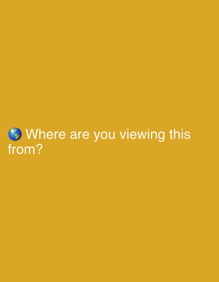 The image shows a text overlay on a plain, mustard-yellow background. The text, in white font, reads "Where are you viewing this from?". To the left of the text is a small, blue and green emoji of the Earth. There are no people, objects, or environmental details visible in the image. The location of Męcina, Poland is not depicted or implied by the image content.