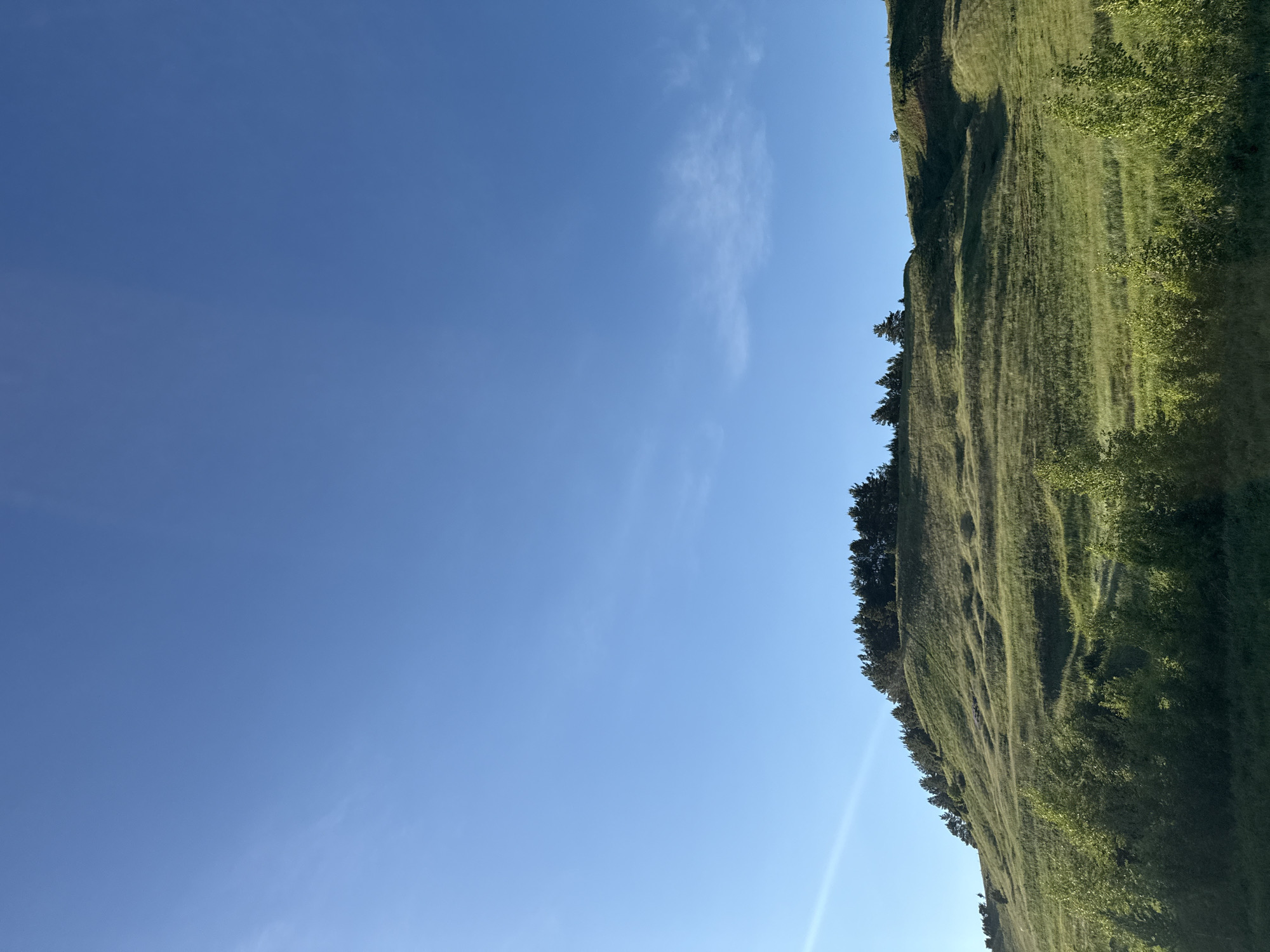 The image shows a grassy hillside under a clear blue sky. The hill appears to be covered in grass, with some trees along the ridge. The location is Мазунино, Russia.