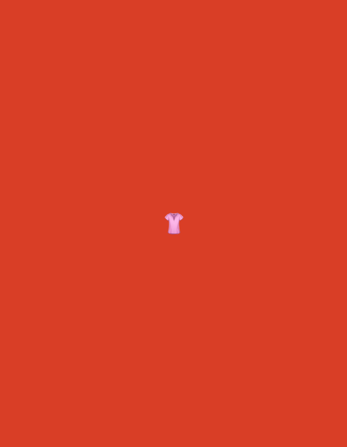 The image is a flat lay of a pink t-shirt against a bright red background. The t-shirt is small and centrally located in the frame, appearing to be a miniature version or an emoji representation of a t-shirt. The background is a solid, vibrant red color, devoid of any other details or context. There is no indication of a specific location, including Moscow, Russia. The image is purely abstract and focuses on the single object against a plain background.