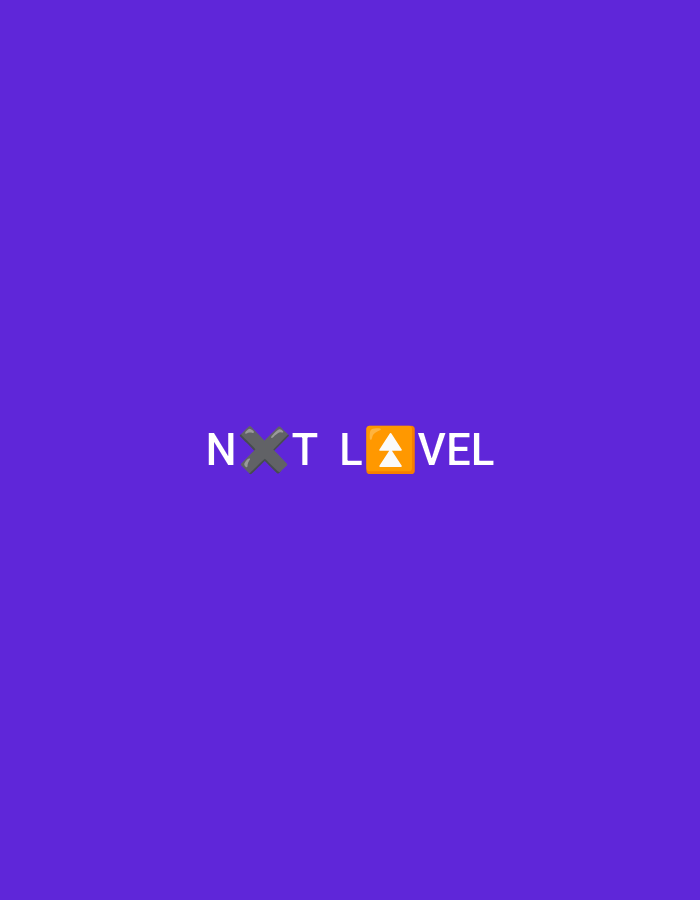 The image shows the text "N×T L⏫VEL" in the center of a purple background. The "×" is depicted as a gray cross mark. The "⏫" emoji is inside an orange square. There are no people, location details, or environmental elements present in the image.