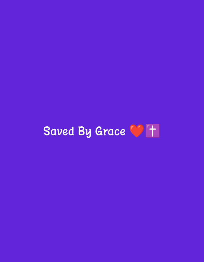 The image is a photograph of a purple background with the words "Saved By Grace" in white text. To the right of the text are a red heart emoji and a purple cross emoji. The image does not contain any information about Kuta Selatan, Indonesia.