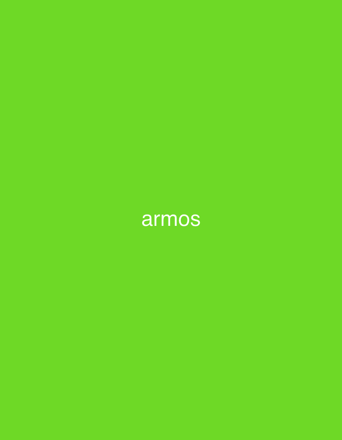 The image displays a solid, bright lime green background, reminiscent of a plain digital canvas or screen. Centered horizontally and vertically on this vibrant green field is the word "armos". The text is rendered in a light grey or white color, providing a clear contrast against the green. The font appears to be a simple, clean sans-serif style, with all letters in lowercase. There are no other subjects, objects, or discernible scenes present in the image. No activity or event is depicted. The image does not contain any visual cues regarding the time of day, weather, or specific location, though it is contextualized as being from Vagharshapat, Armenia. The overall impression is minimalistic, focusing solely on the word "armos" against a uniform color background.