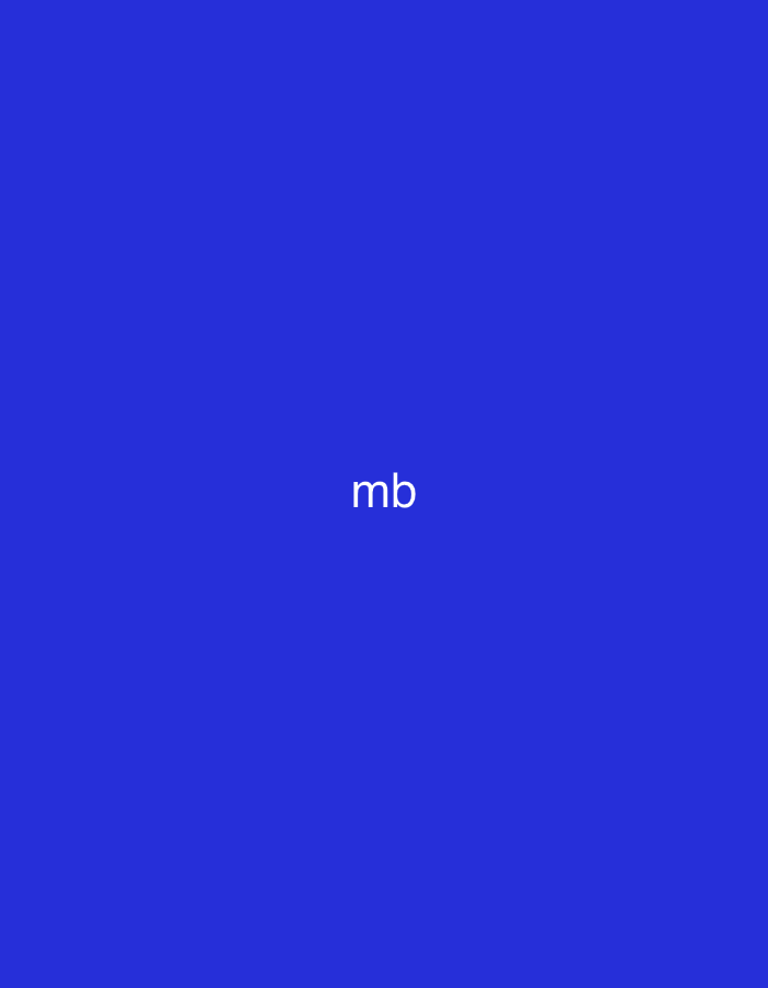 The image displays a solid royal blue background, uniform in color and texture across the entire frame. There are no discernible people, objects, or a specific scene depicted other than a two-letter text.
Centered horizontally and slightly above the vertical center of the image, the white text "mb" is clearly visible. The font appears to be sans-serif.
There is no activity or event taking place. The image lacks any visual cues for time of day, weather, or specific geographic location details. It presents as a minimalist graphic or a placeholder. While the given context states the location is Vagharshapat, Armenia, the image itself contains no visual elements that would identify or represent this specific geographical location. The cropped images confirm the presence of the text "mb" and its simple, graphic nature, illustrating its position in different sections of the frame.