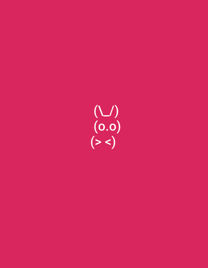 A white emoticon of a bunny is centered on a hot pink background. The bunny is constructed from text characters and consists of three lines. The top line displays the bunny's ears: `(\_/)`. The middle line shows the bunny's eyes: `(o.o)`. The bottom line represents the bunny's mouth: `(> <)`.