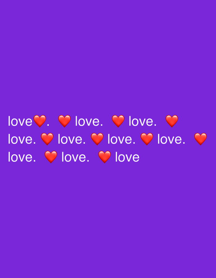 The image displays a repeating pattern of the word "love" interspersed with red heart emojis against a solid purple background. There are no elements in the image that can be used to infer a location in Osh City, Kyrgyzstan, or any other specific geographical area.
