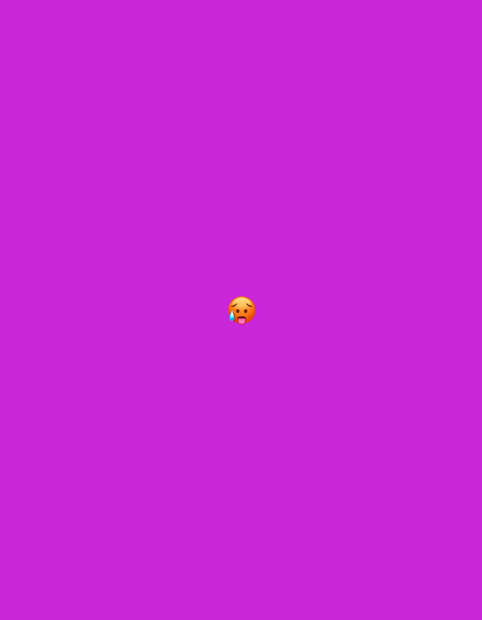 The image displays a solid, uniform magenta-purple background. Centered in the lower half of the frame is a single digital emoji, commonly recognized as the "Hot Face" emoji. This emoji features an orange-red face with a slightly pained or overheated expression, multiple blue sweat droplets emanating from its forehead, and a prominent red tongue extended from its mouth. The image contains no discernible elements depicting a physical environment, people, objects, actions, or interactions. There is no visual information within the image to suggest a specific geographical location, including the city of Santa Ana, Venezuela, or any other real-world setting; the image is purely a digital graphic.