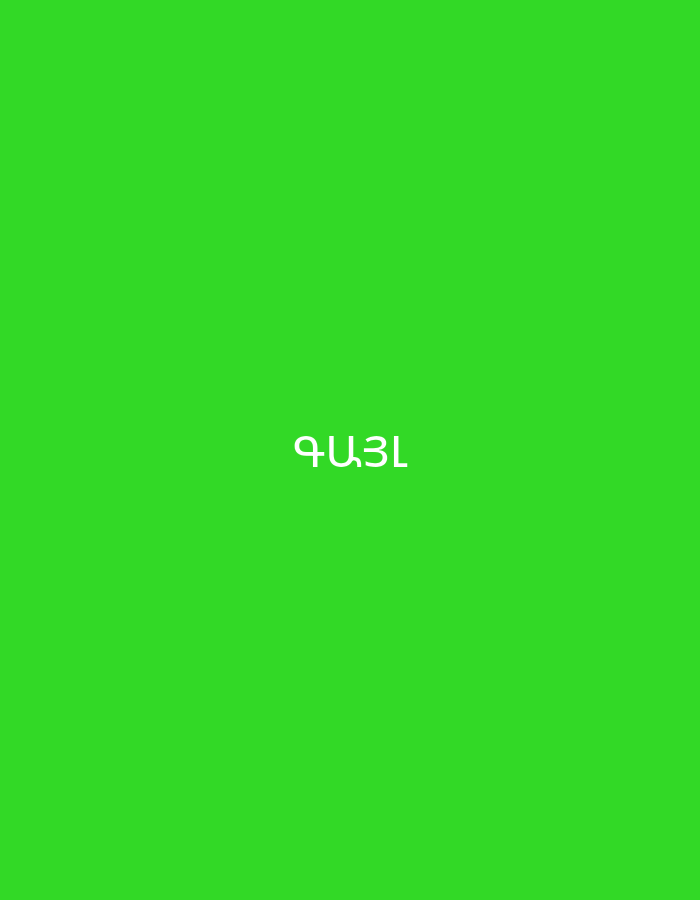The image displays a plain, vibrant green background. Centered horizontally and vertically on this solid green field is a single word written in white, uppercase Armenian script: "ԳԱՅԼ". The text uses a clean, sans-serif typeface. No other subjects, objects, or activities are visible. The scene lacks specific location cues, weather, or time of day information. The word "ԳԱՅԼ" translates to "WOLF" in English. While the context of Yerevan, Armenia, is provided, there are no visual elements within the image itself to confirm this location.